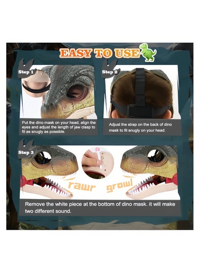 Starnearby Dinosaur Mask, Dino Mask Moving Jaw, Electric Dinosaur Toy Simulated Velociraptor Face Mask with Open Mouth Sound Effect for Kids Adults Funny Cosplay Gift Halloween Mask - Image 2