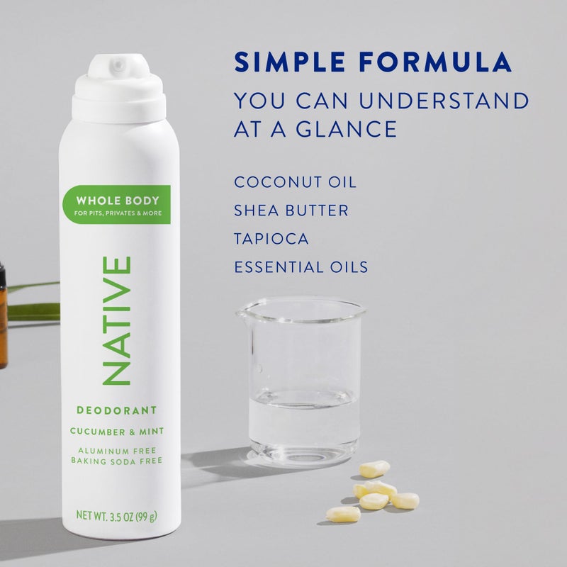 Native Whole Body Deodorant Spray Contains Naturally Derived Ingredients  Deodorant for Women & Men | 72 Hour Odor Protection  Aluminum Free with Coconut Oil and Shea Butter | Cucumber & Mint - Image 3