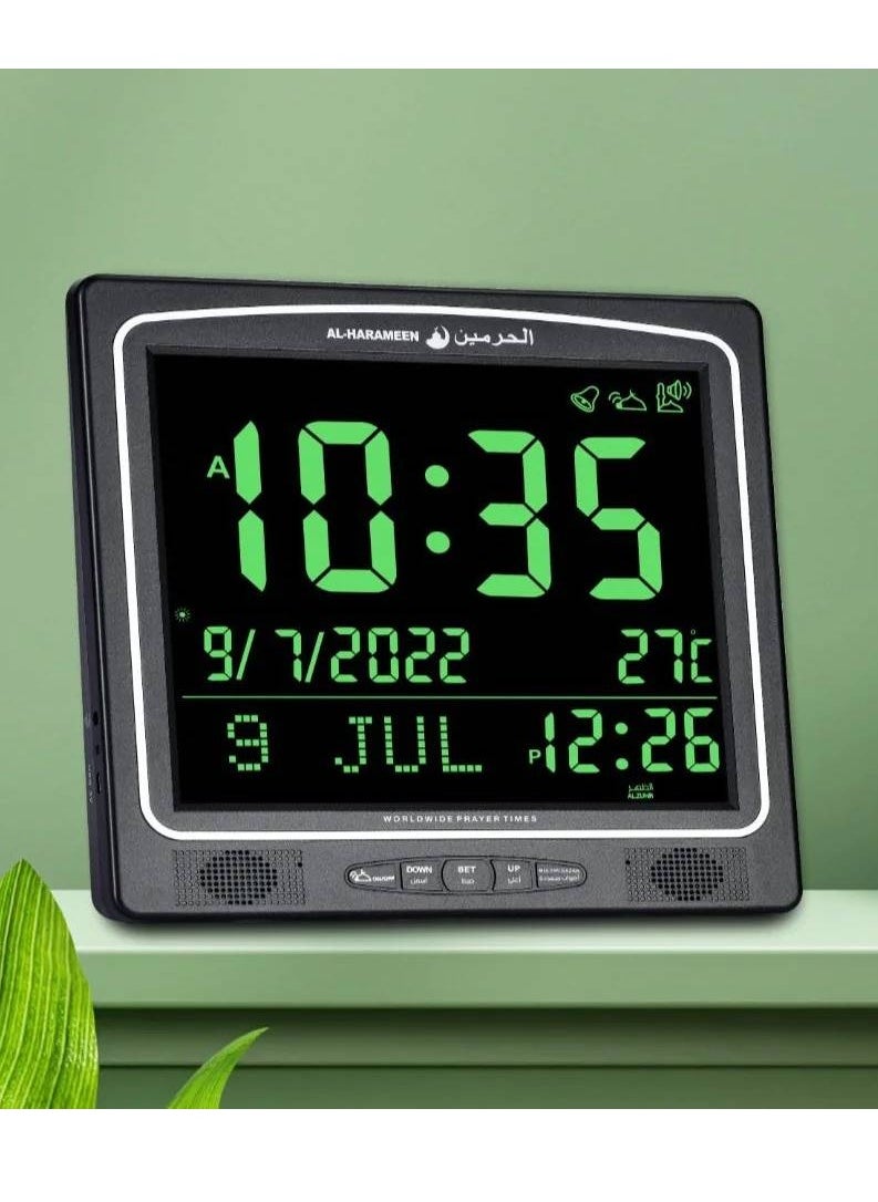 HARAMEEN Al Harameen HA-7009 Black Azaan Prayer Wall/Desk Clock 