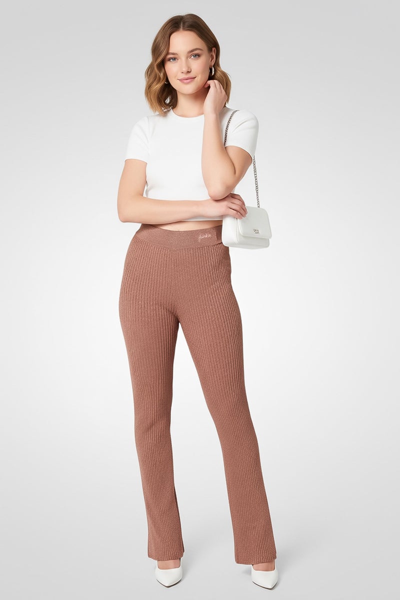 PINKO Women Metallic Wide Leg Pants, Brown - Image 4