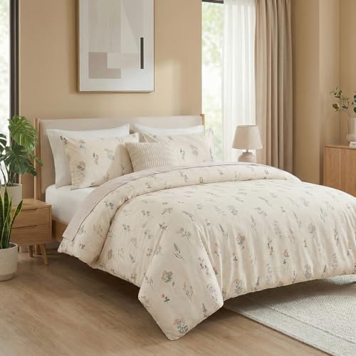 Cozaline Cream Duvet Cover Set Queen Size 100 Washed Cotton Linen Like Textured Comforter Cover 3 Pcs Luxury Soft and Breathable Floral Duvet Cover with Zipper Closure - Image 3
