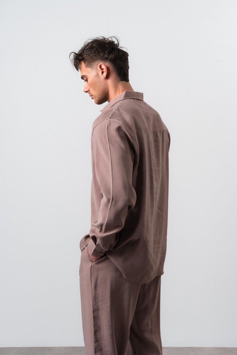 RESPIRE Men's RS Long Sleeve Modal Oversize Shirt Coffee - Image 2