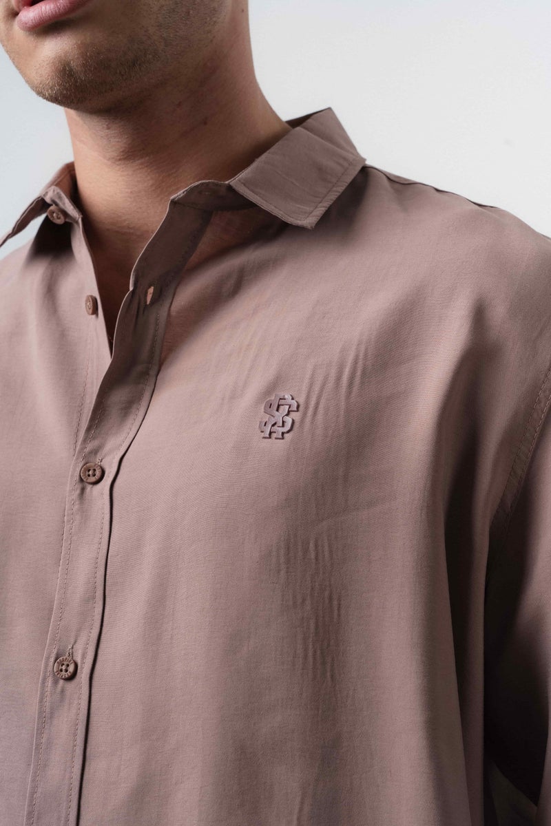 RESPIRE Men's RS Long Sleeve Modal Oversize Shirt Coffee - Image 4