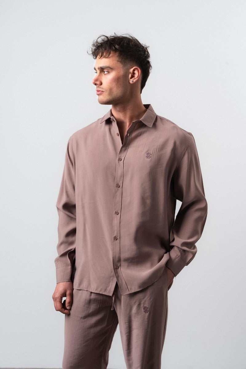 RESPIRE Men's RS Long Sleeve Modal Oversize Shirt Coffee - Image 1
