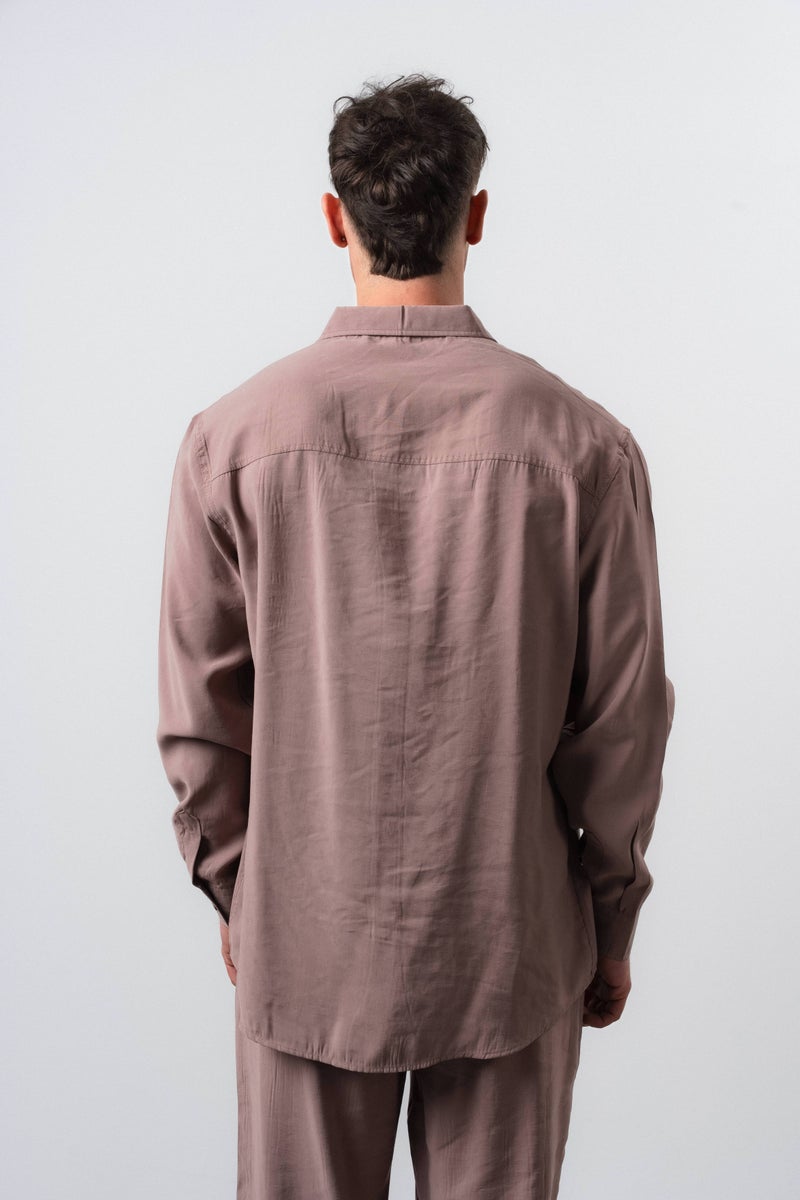 RESPIRE Men's RS Long Sleeve Modal Oversize Shirt Coffee - Image 4