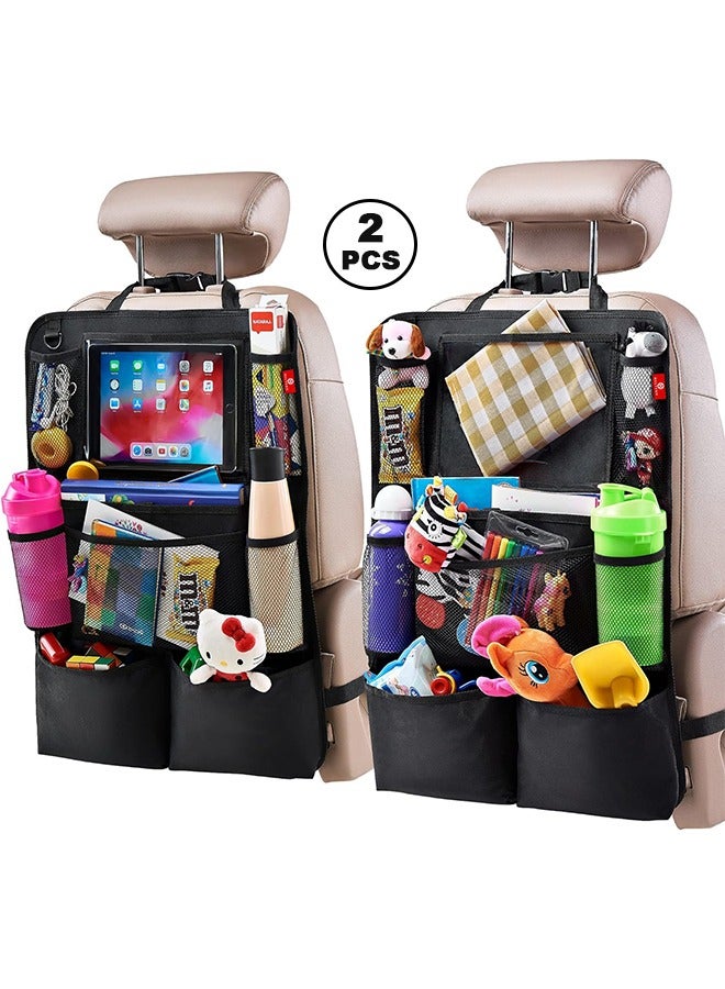 2 Packs Backseat Car Organizer, Kick Mats Back Seat Protector with Touch Screen Tablet Holder, Back Seat Organizer for Kids, Travel Accessories with 9 Storage Pockets, Black - Image 1
