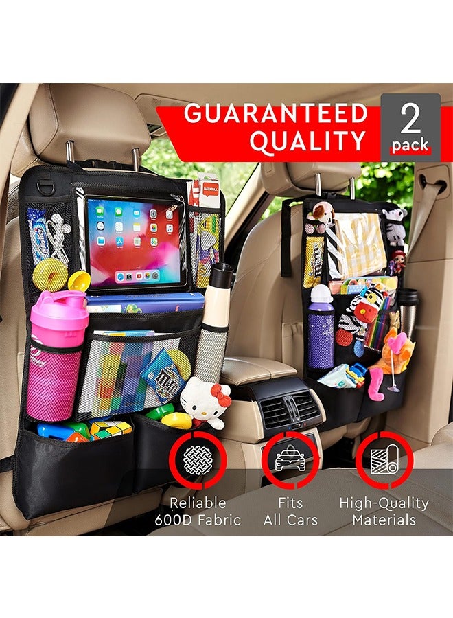 2 Packs Backseat Car Organizer, Kick Mats Back Seat Protector with Touch Screen Tablet Holder, Back Seat Organizer for Kids, Travel Accessories with 9 Storage Pockets, Black - Image 2