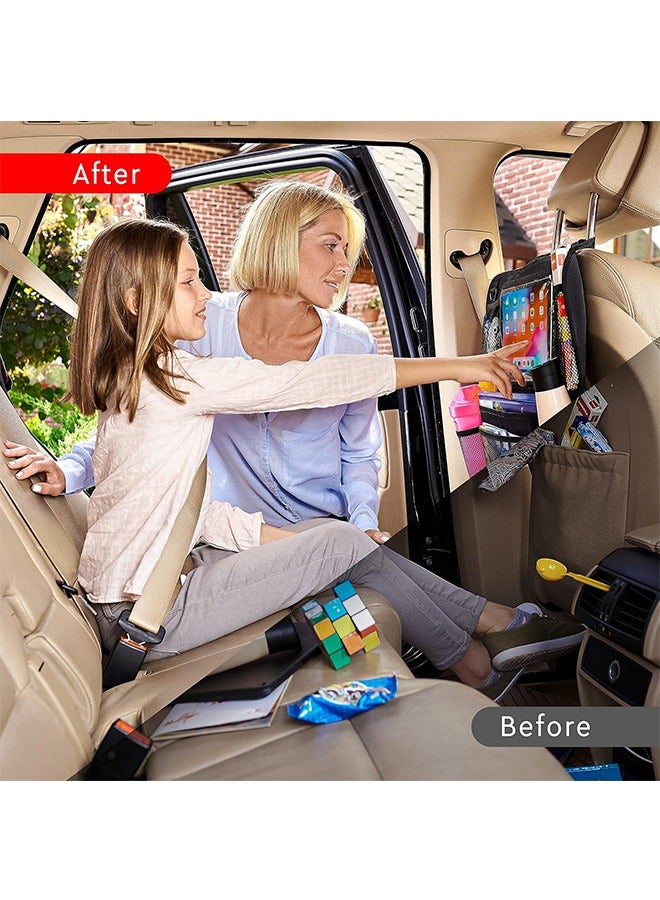 2 Packs Backseat Car Organizer, Kick Mats Back Seat Protector with Touch Screen Tablet Holder, Back Seat Organizer for Kids, Travel Accessories with 9 Storage Pockets, Black - Image 3