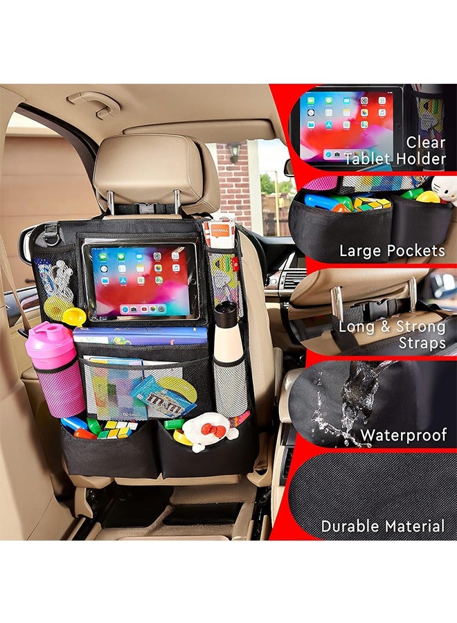 2 Packs Backseat Car Organizer, Kick Mats Back Seat Protector with Touch Screen Tablet Holder, Back Seat Organizer for Kids, Travel Accessories with 9 Storage Pockets, Black - Image 4