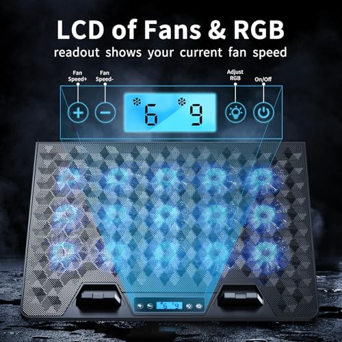 KeiBn Laptop Cooling Pad, Gaming Laptop Fan Cooling Pad with 15 Quiet Fans, RGB Laptop Cooler for 10-17.3 Inch, 4 Height Stands, 2 USB Ports - Blue - Image 3