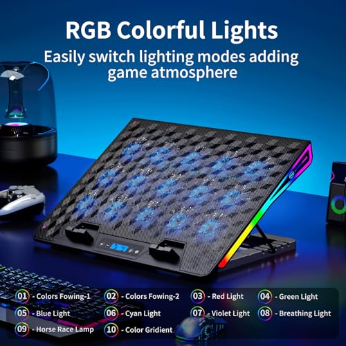 KeiBn Laptop Cooling Pad, Gaming Laptop Fan Cooling Pad with 15 Quiet Fans, RGB Laptop Cooler for 10-17.3 Inch, 4 Height Stands, 2 USB Ports - Blue - Image 5