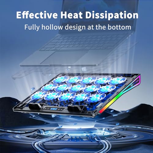 KeiBn Laptop Cooling Pad, Gaming Laptop Fan Cooling Pad with 15 Quiet Fans, RGB Laptop Cooler for 10-17.3 Inch, 4 Height Stands, 2 USB Ports - Blue - Image 2