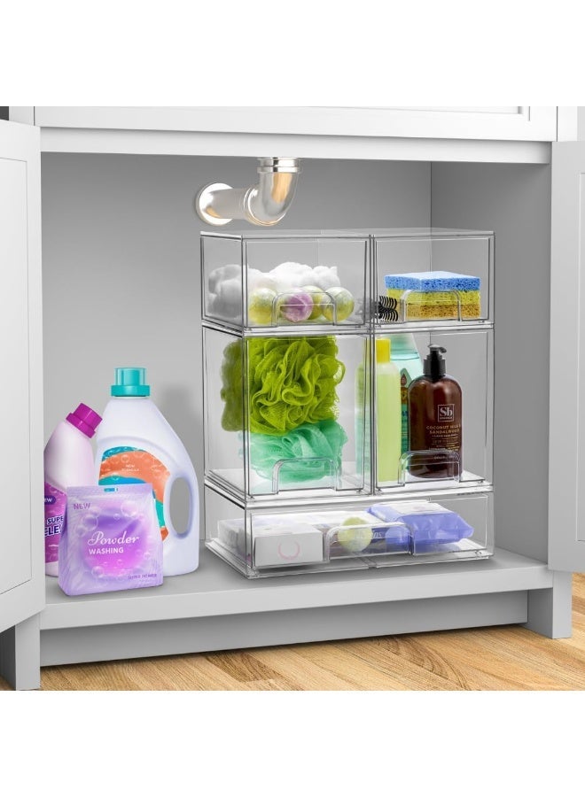 Bukela Acrylic Storage Containers - 4 Pack, Stackable Storage Bins Set for Bathroom Organization - Clear Acrylic Drawer Organizers - Makeup Case Pull-Out Drawers (4.4’’ Tall) - Image 2