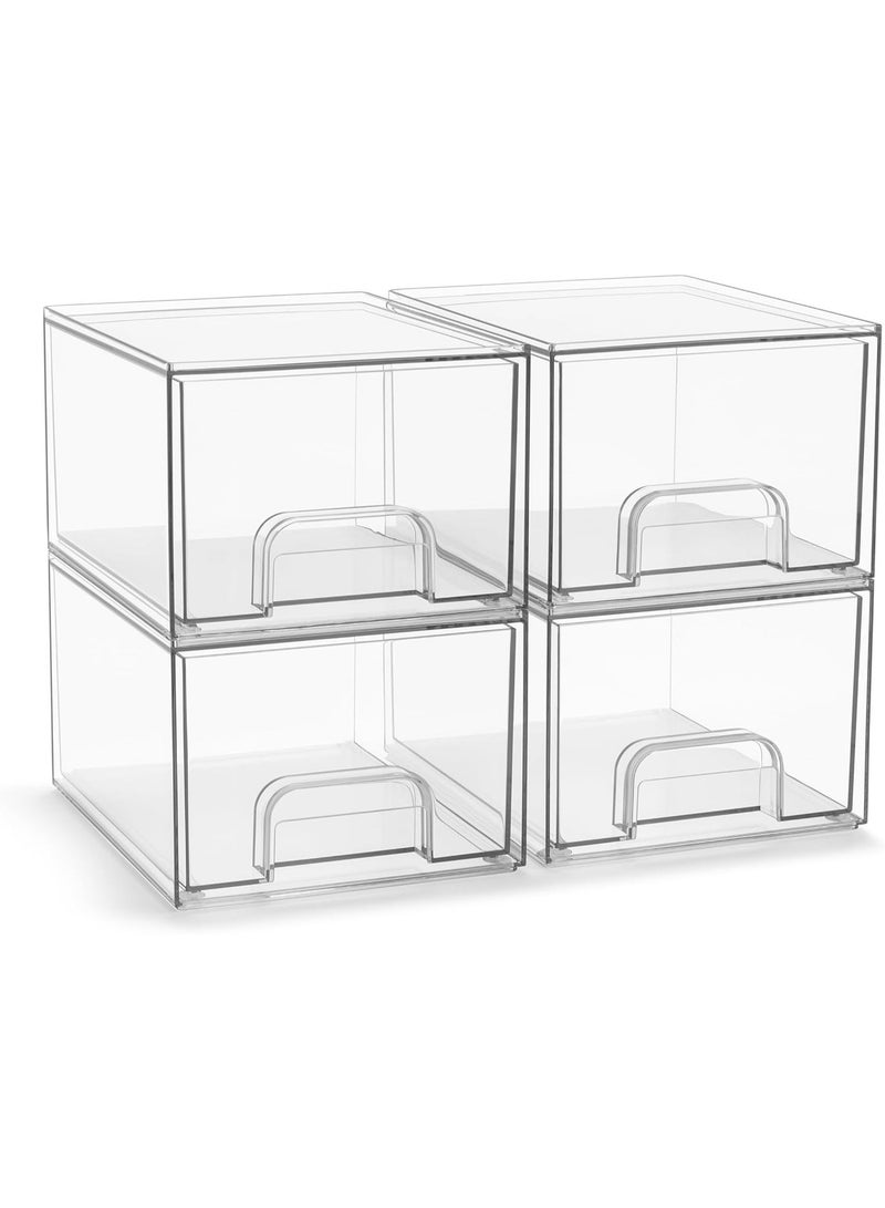Bukela Acrylic Storage Containers - 4 Pack, Stackable Storage Bins Set for Bathroom Organization - Clear Acrylic Drawer Organizers - Makeup Case Pull-Out Drawers (4.4’’ Tall) - Image 1