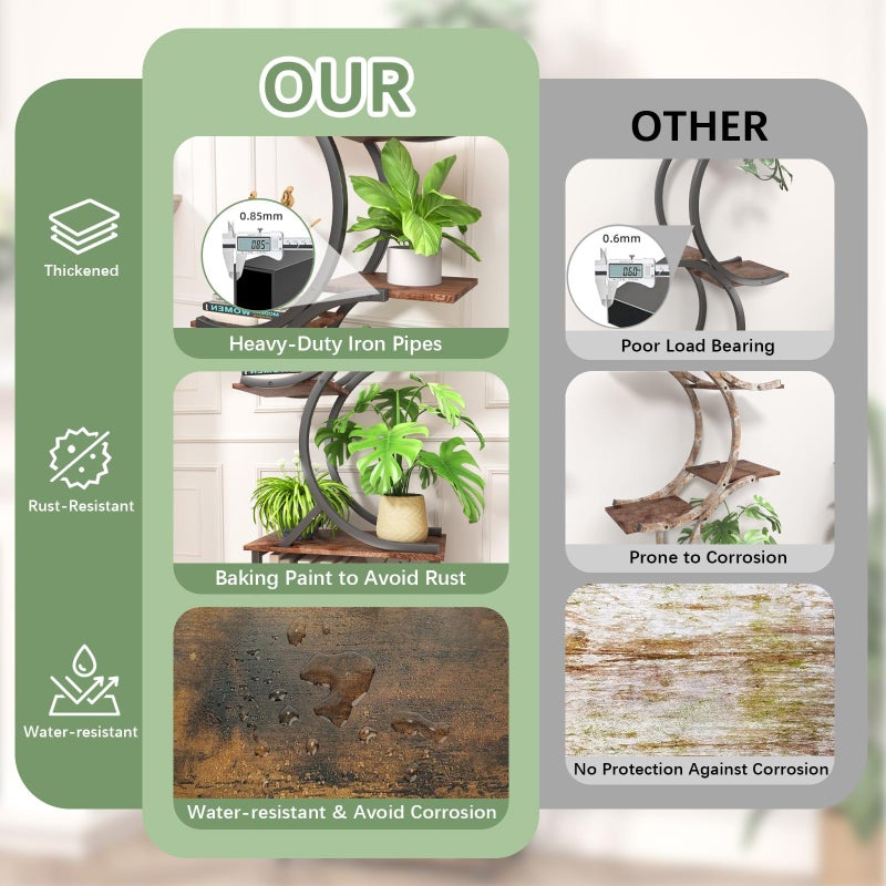 REFGY Plant Stand Indoor with Grow Lights, 65 inch Tall Plant Shelf for Multiple Plants, 7 Tiered Metal Plant Stands Indoor, for Living Room, Corners Patio Balcony or Office (Rustic Brown) - Image 4