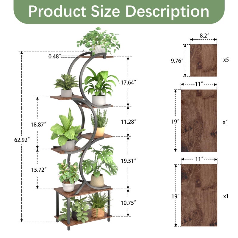 REFGY Plant Stand Indoor with Grow Lights, 65 inch Tall Plant Shelf for Multiple Plants, 7 Tiered Metal Plant Stands Indoor, for Living Room, Corners Patio Balcony or Office (Rustic Brown) - Image 5
