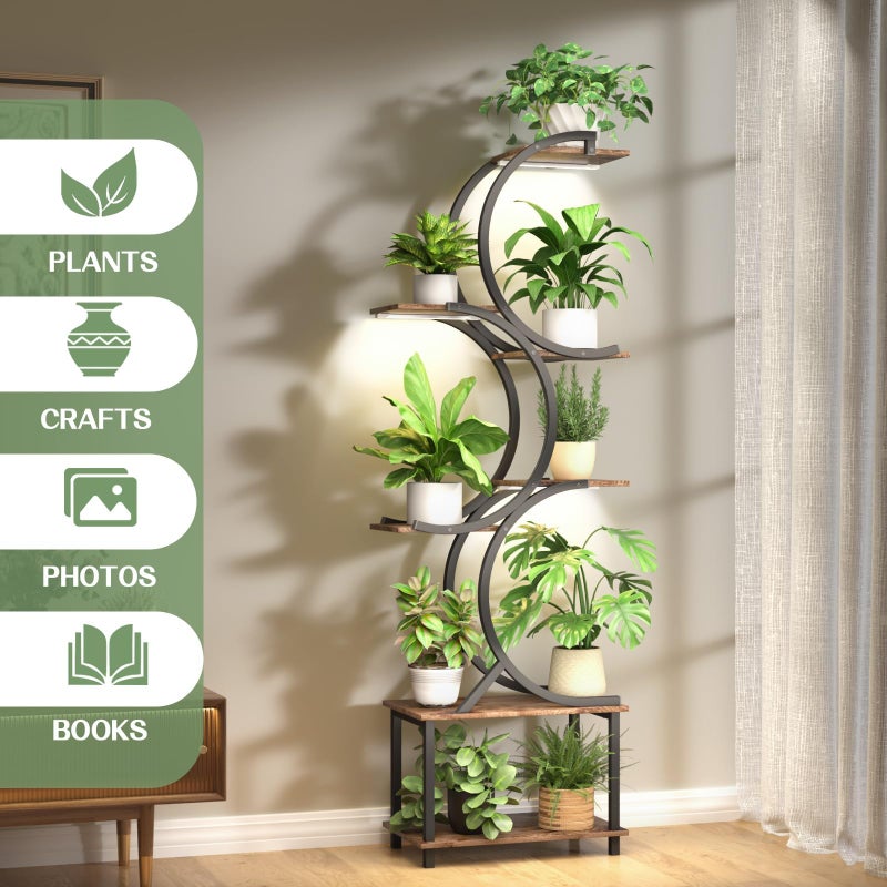 REFGY Plant Stand Indoor with Grow Lights, 65 inch Tall Plant Shelf for Multiple Plants, 7 Tiered Metal Plant Stands Indoor, for Living Room, Corners Patio Balcony or Office (Rustic Brown) - Image 2