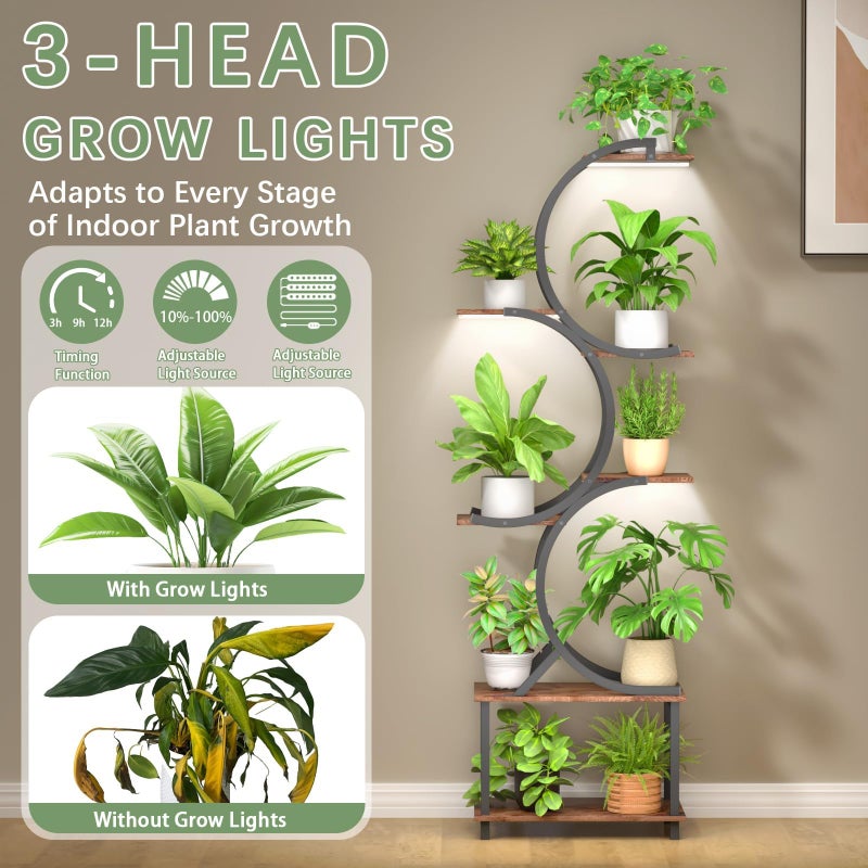 REFGY Plant Stand Indoor with Grow Lights, 65 inch Tall Plant Shelf for Multiple Plants, 7 Tiered Metal Plant Stands Indoor, for Living Room, Corners Patio Balcony or Office (Rustic Brown) - Image 3
