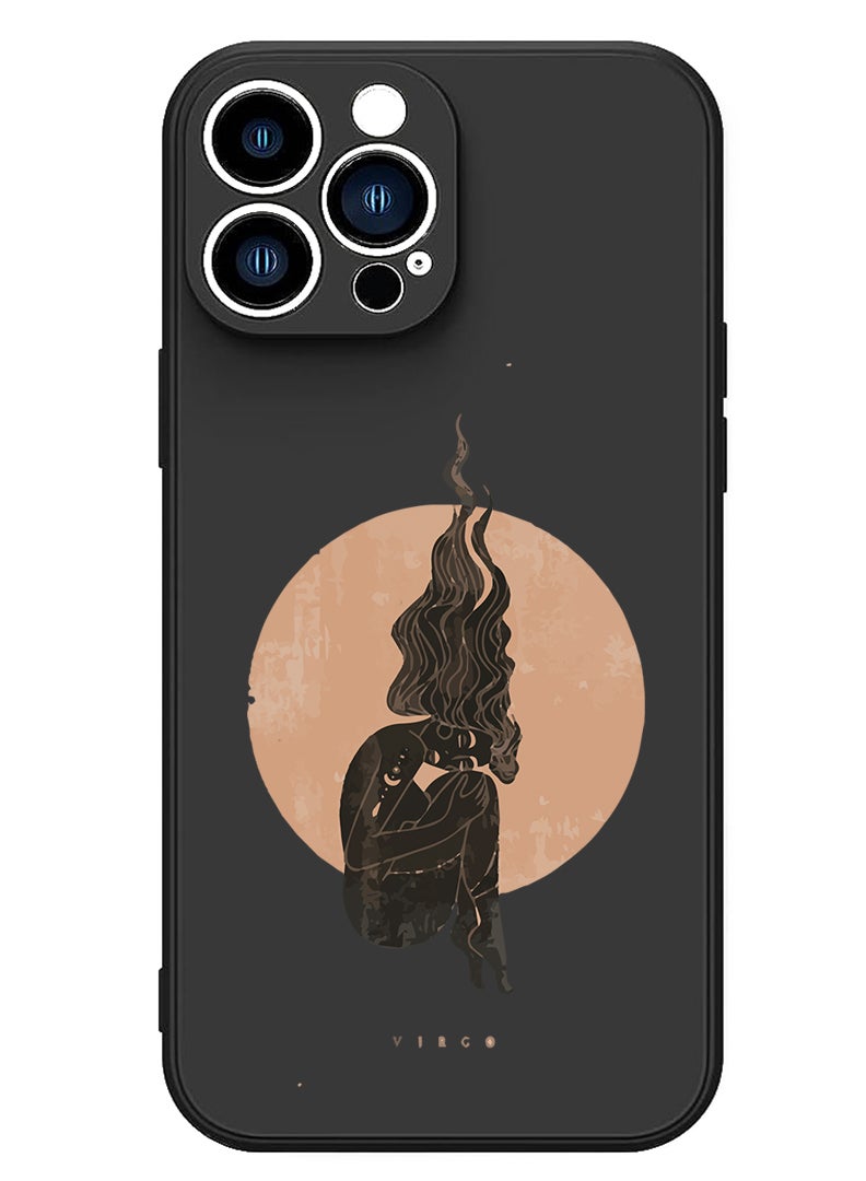 Theodor Protective Slim Fit Case Liquid Silicone Cover with Full Body Protection Anti-Scratch Shockproof Case For iPhone 14 Pro Black  - Virgo-01 - Image 1