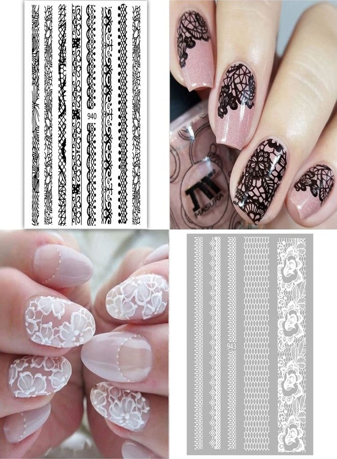 KASUWA Lace Nail Art Stickers 3D Self-adhesive Wedding Decal for Acrylic Nail - White Flower Lace Design for Women Manicure Decor - 6 Sheets - Image 5