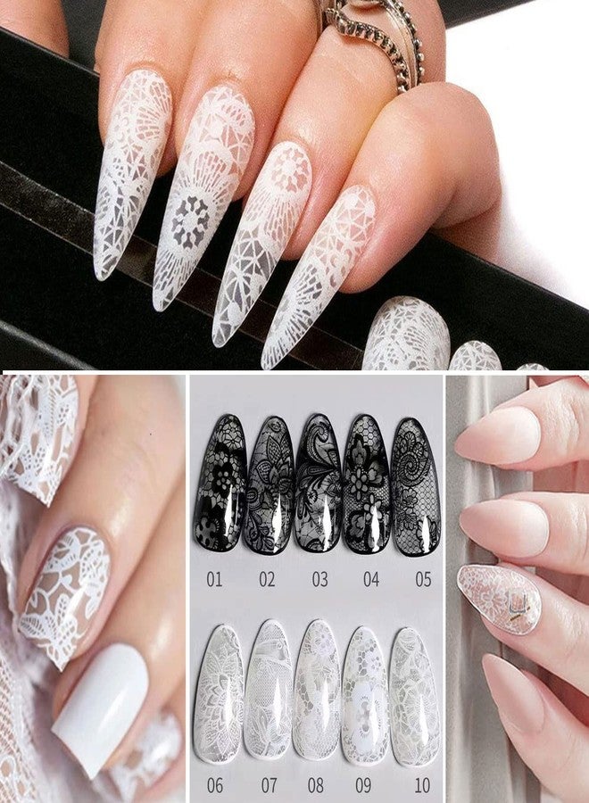 KASUWA Lace Nail Art Stickers 3D Self-adhesive Wedding Decal for Acrylic Nail - White Flower Lace Design for Women Manicure Decor - 6 Sheets - Image 3