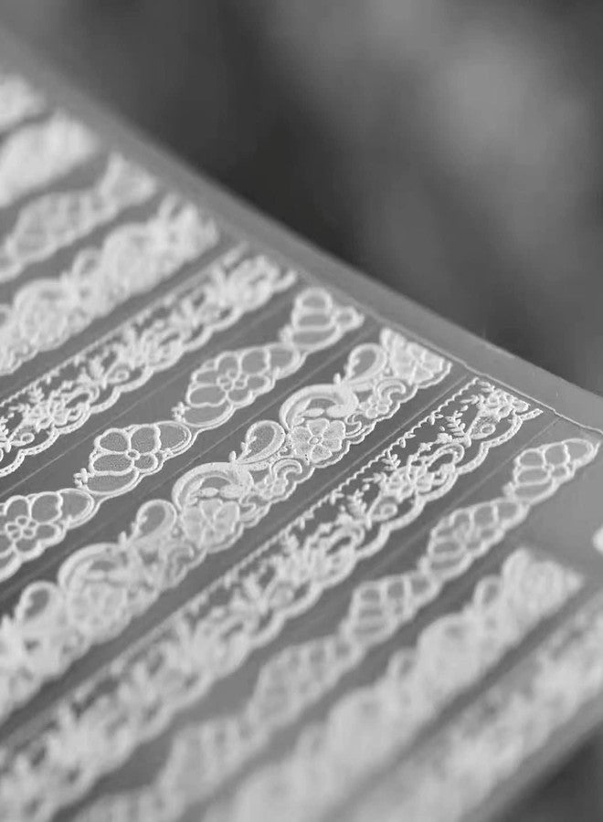KASUWA Lace Nail Art Stickers 3D Self-adhesive Wedding Decal for Acrylic Nail - White Flower Lace Design for Women Manicure Decor - 6 Sheets - Image 4