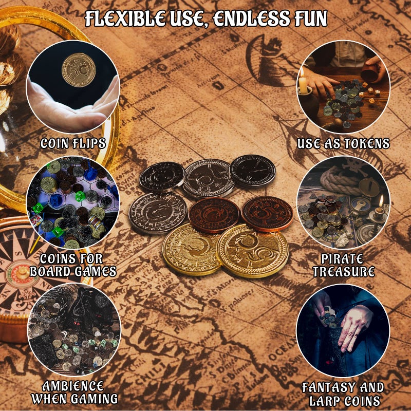 CZYY DND Metal Coins Set of 60 with Leather Pouch - Gaming Tokens, Pirate Treasure, Accessories & Props for Board Games, Dungeons and Dragons, Tabletop RPGs and LARP - Image 3