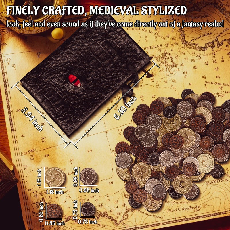 CZYY DND Metal Coins Set of 60 with Leather Pouch - Gaming Tokens, Pirate Treasure, Accessories & Props for Board Games, Dungeons and Dragons, Tabletop RPGs and LARP - Image 4