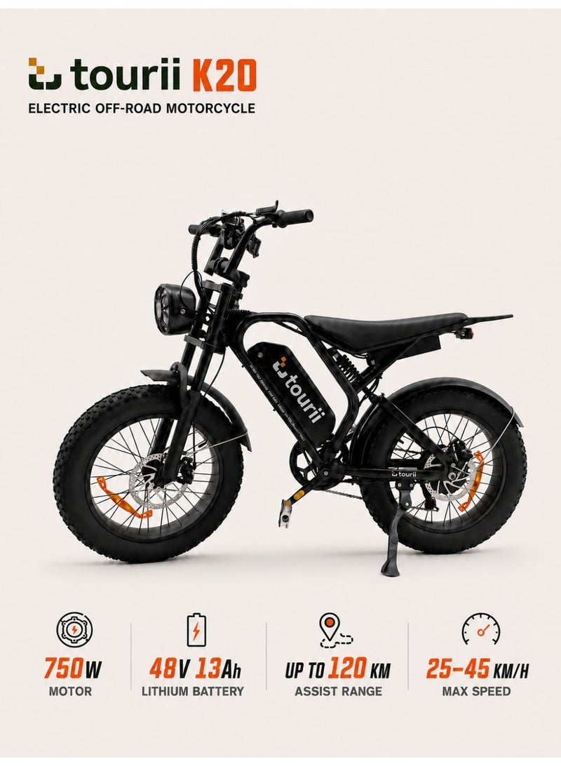 توري TOURII K20 دراجة نارية كهربائية للطرق الوعرة، 750 واط، 48V 13Ah - Image 1