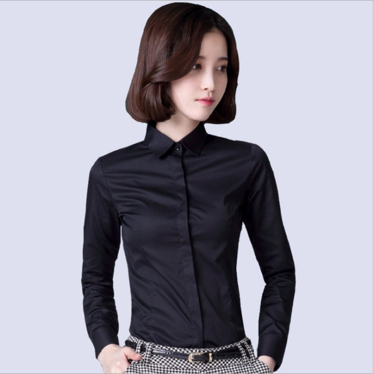 Hidden Button Shirt Womens Long-sleeved Professional Wear Korean-style Slim-fit Large Size Work Clothes Slim-fit Formalwear Non-ironing Pure White Cotton Shirt N2728 Gray - Image 2