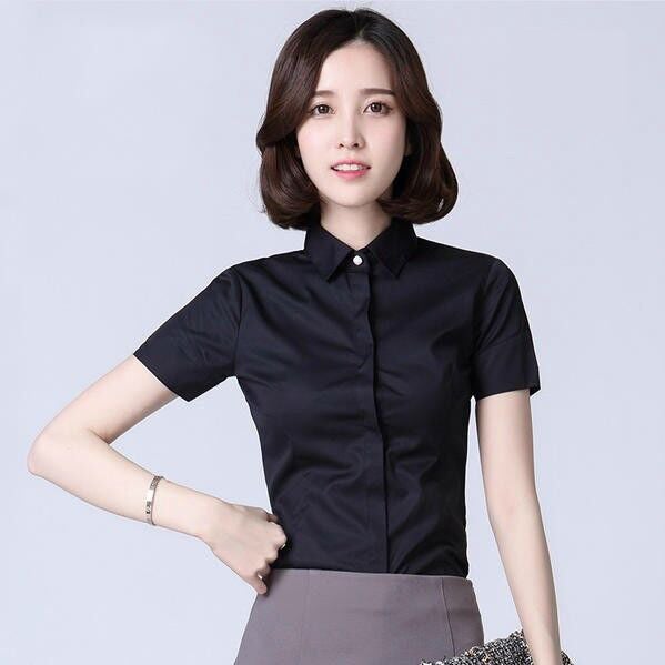 Hidden Button Shirt Womens Long-sleeved Professional Wear Korean-style Slim-fit Large Size Work Clothes Slim-fit Formalwear Non-ironing Pure White Cotton Shirt N2728 Gray - Image 4