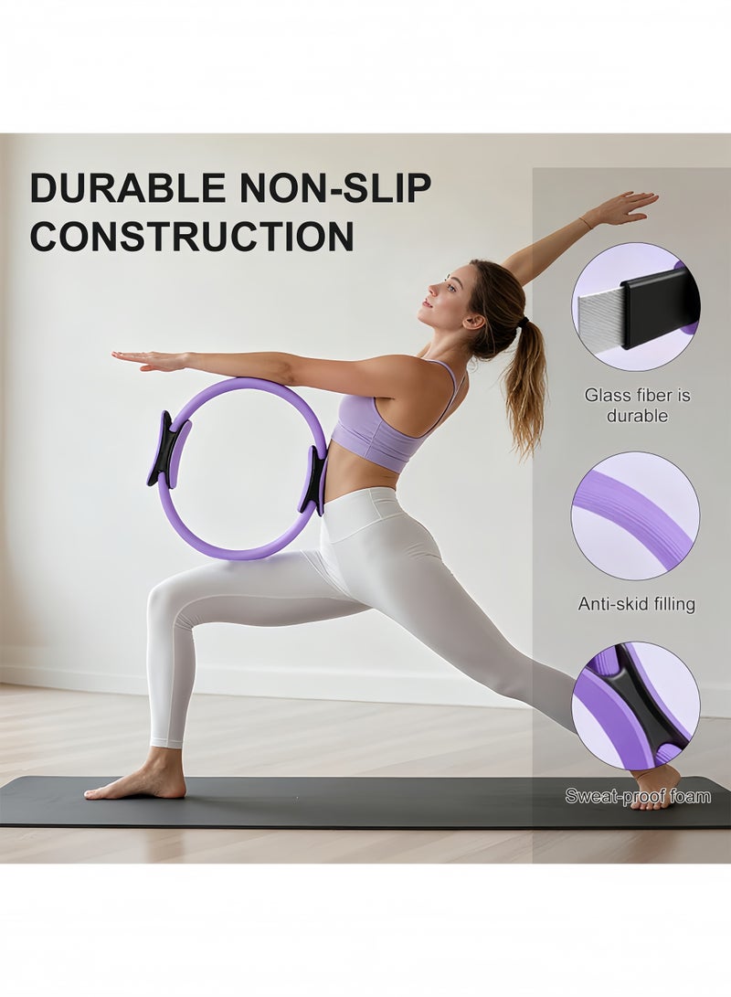 UANIQ Pilates Ring 38cm Yoga Magic Circle Double Handle Resistance Fitness Ring for Inner Thigh Toner Core Workout Pelvic Floor Exercise Postpartum Recovery Purple - Image 3