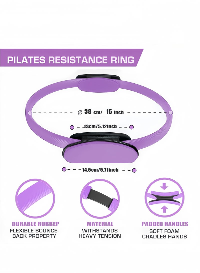 UANIQ Pilates Ring 38cm Yoga Magic Circle Double Handle Resistance Fitness Ring for Inner Thigh Toner Core Workout Pelvic Floor Exercise Postpartum Recovery Purple - Image 2