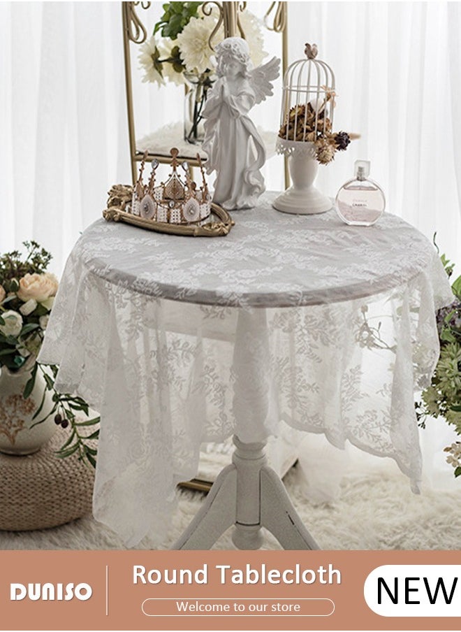 DUNISO Round Tablecloth White Lace Table Cloth , Washable Hollow Mesh Table Cover, Rectangular Vintage Lace Overlay, Floral Lace Table Cloths for Catering Events, Dinner Parties, Weddings Decorations 150*150cm  - Image 1
