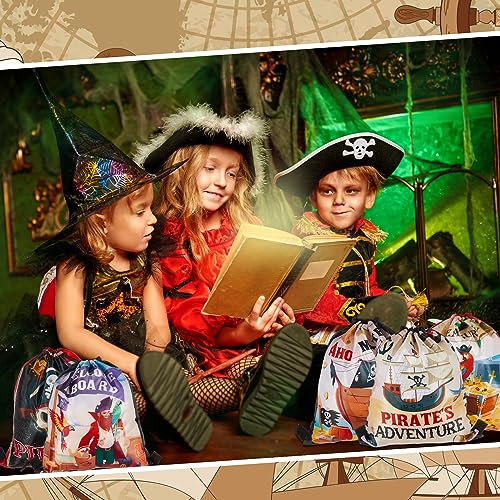 Abbylike 24 Pirate Party Favor Bags Pirate Drawstring Bag Pirate Goodie Bags Treasure Map Polyester Drawstring Backpack for Halloween Cosplay Pirate Birthday Party Adventure Supplies - Image 5