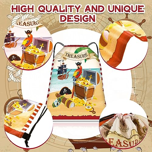 Abbylike 24 Pirate Party Favor Bags Pirate Drawstring Bag Pirate Goodie Bags Treasure Map Polyester Drawstring Backpack for Halloween Cosplay Pirate Birthday Party Adventure Supplies - Image 3