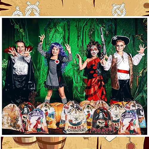 Abbylike 24 Pirate Party Favor Bags Pirate Drawstring Bag Pirate Goodie Bags Treasure Map Polyester Drawstring Backpack for Halloween Cosplay Pirate Birthday Party Adventure Supplies - Image 4