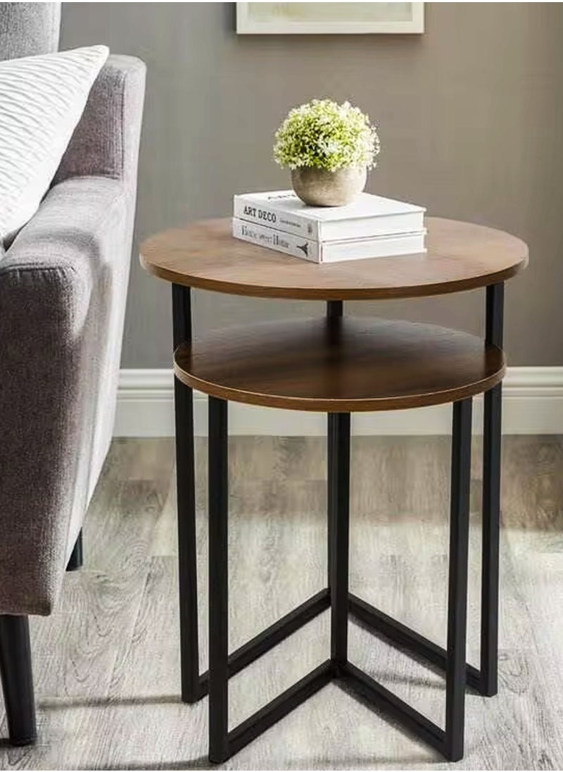 DBLEW - 3 Pieces Round Nesting Side Table Set Minimalist Coffee Tables Wood Top Accent Tables Industrial End Tables For Home Office Living Room Hall And Small Spaces Sofa Centre Teapoy Table Dark Walnut - Image 1