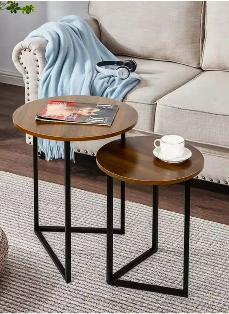 DBLEW - 3 Pieces Round Nesting Side Table Set Minimalist Coffee Tables Wood Top Accent Tables Industrial End Tables For Home Office Living Room Hall And Small Spaces Sofa Centre Teapoy Table Dark Walnut - Image 1