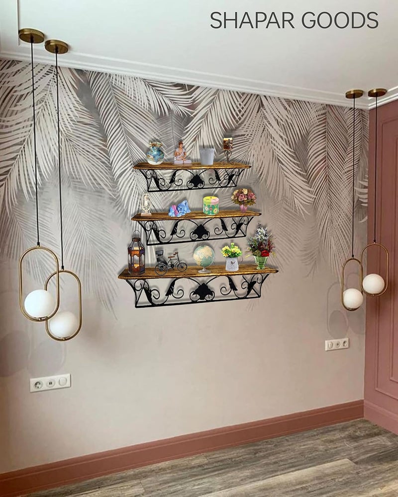 SHAPAR GOODS Wood and Iron Modern 3 Piece Shelf SetWooden Wall Shelf 3 Piece Sizes Large Shelf 41 16 9 CM Medium Shelf 38 10 9 CM Small Shelf 33 75 9 CMP - Image 2