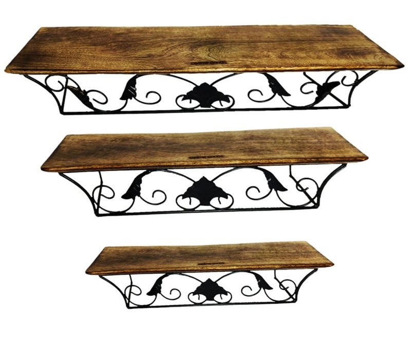 SHAPAR GOODS Wood and Iron Modern 3 Piece Shelf SetWooden Wall Shelf 3 Piece Sizes Large Shelf 41 16 9 CM Medium Shelf 38 10 9 CM Small Shelf 33 75 9 CMP - Image 5