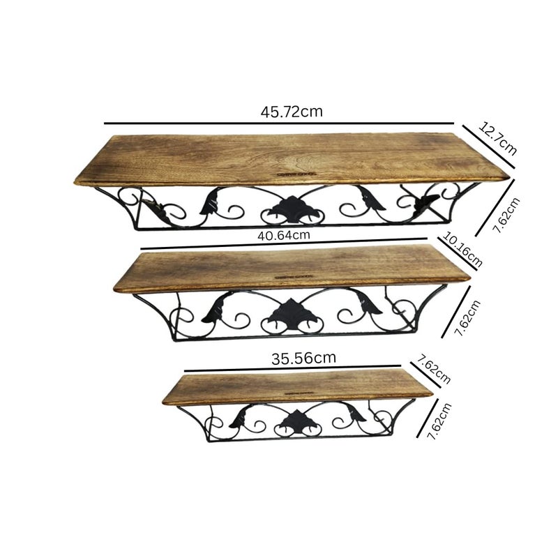 SHAPAR GOODS Wood and Iron Modern 3 Piece Shelf SetWooden Wall Shelf 3 Piece Sizes Large Shelf 41 16 9 CM Medium Shelf 38 10 9 CM Small Shelf 33 75 9 CMP - Image 3