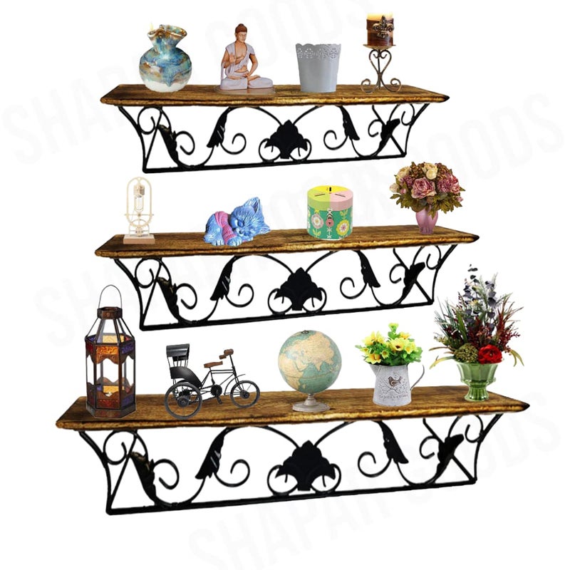 SHAPAR GOODS Wood and Iron Modern 3 Piece Shelf SetWooden Wall Shelf 3 Piece Sizes Large Shelf 41 16 9 CM Medium Shelf 38 10 9 CM Small Shelf 33 75 9 CMP - Image 4
