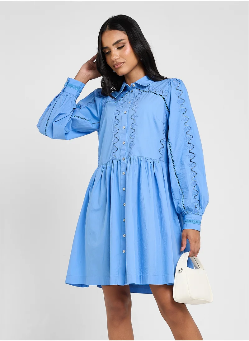 ياس Puff Sleeve Button Down Shirt Dress