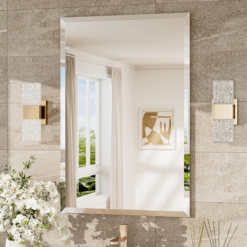 TokeShimi 24x36 Beveled Wall Mirror Decorative, Bathroom Vanity Mirrored with 1" Beveled Edge, Shatterproof Modern Frameless Mirror Bathroom Rectangle for Living Room, Entryway, Restroom - Image 1