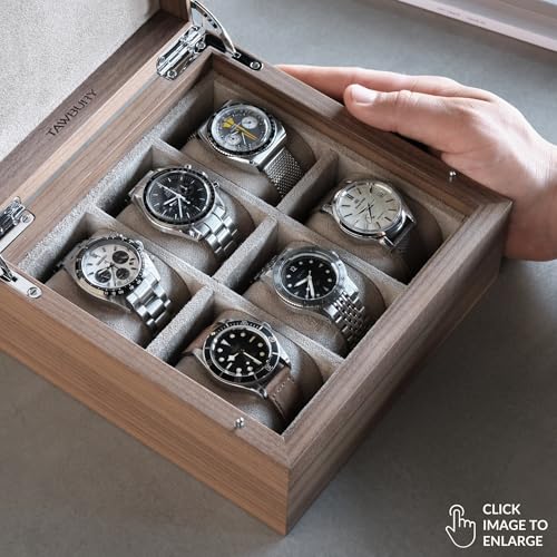 TAWBURY Luxury Wooden Watch Box for Men Watch Organizer for Men Watch Holder Organizer for Men Mens Watch Case 6 Slot Men Watch Box 6 Slot Men Watch Storage Box Small Watch Box Unisex - Image 3