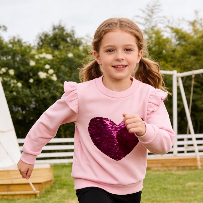 RETSUGO Girls Heart Shirts Toddler Girls Sweatshirts Heart Clothes Sweater Girl Sequin Shirt Kids Pullover Long Sleeve Ruffle Sleeve Baby Girls Pink Valentines Top 3t/8207 - Image 5