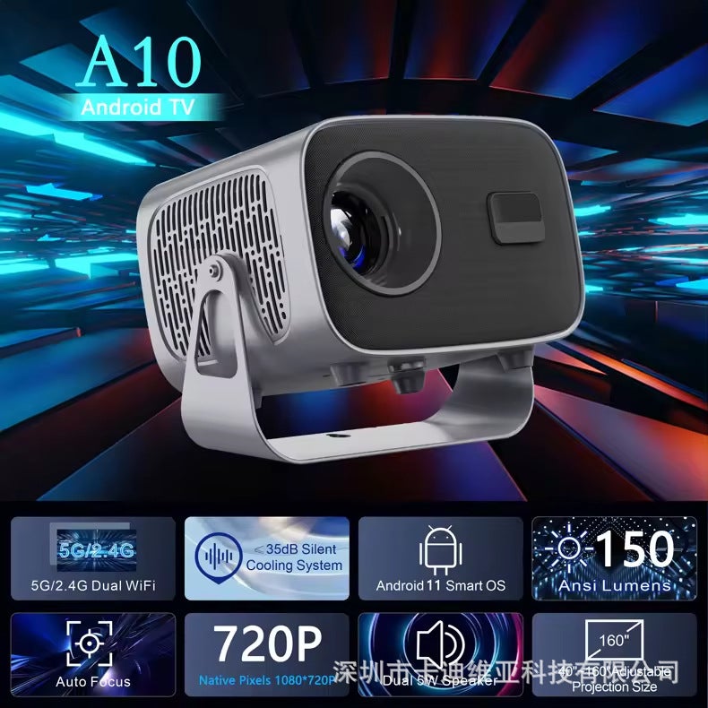 جهاز عرض محمول صغير الحجم بتركيز كهربائي A10 بدقة 4K عالية الدقة وواي فاي ذكي بنظام أندرويد - Image 2