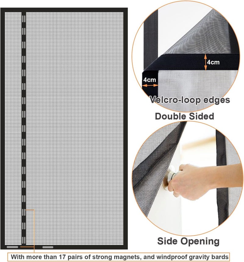 Risareyi Side Opening Magnetic Mosquito Net 125 x 205 cm, Black Fiberglass Mesh Very Resistant, Mosquito Net Curtain, Door Window, Balcony Door, Automatic Closing, with Adhesive Tape - Image 3