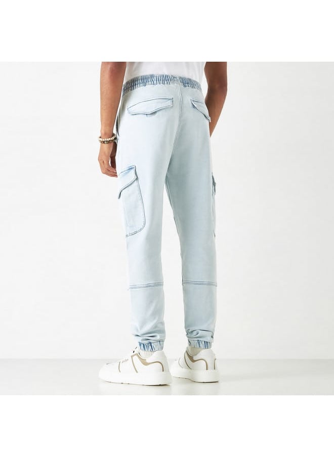 Lee Cooper - Lee Cooper Solid Denim Joggers with Pockets and Drawstring Closure - Image 1